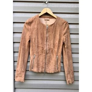 Authentic DROMe Suede Leather Biker Jacket Size Medium Camel Brown Moto